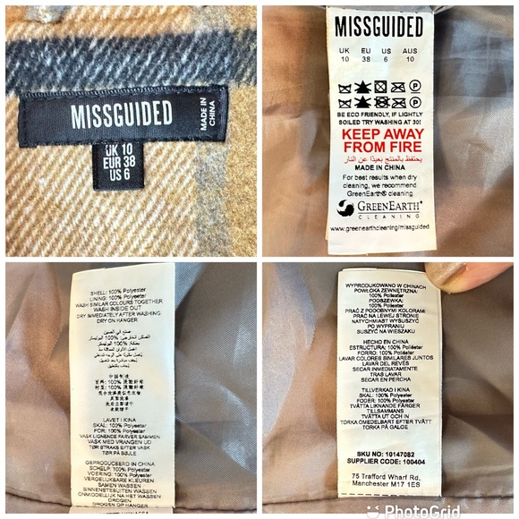 Missguided Tan Cream White Plaid Warm Long Peacoat, size US 6 - Picture 15 of 16